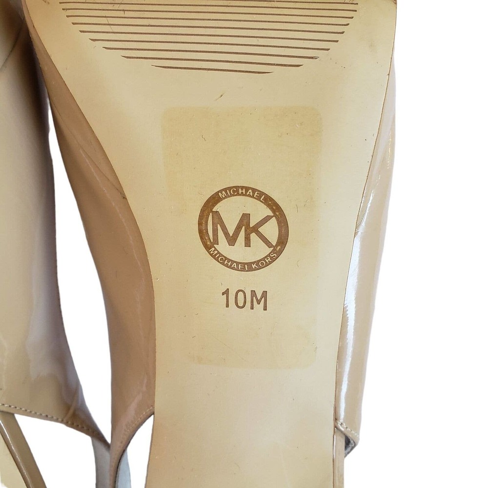Michael Michael Kors Slingback Platform Pump 10 Women Tan Patent Leather Peeptoe - Picture 10 of 12